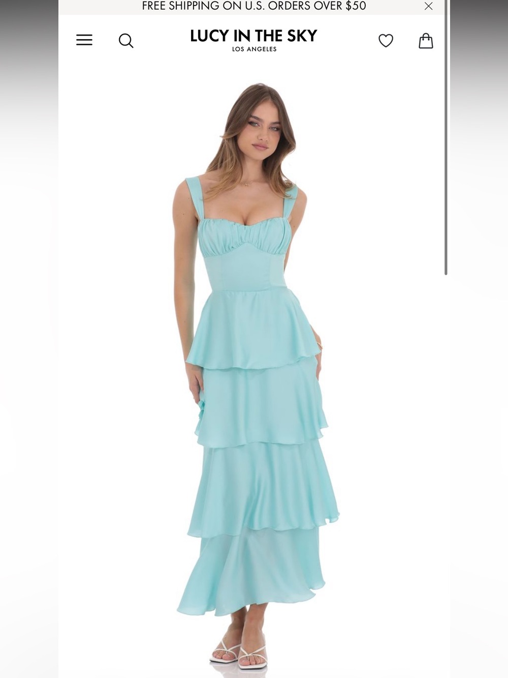 Lucy in the Sky Mint Aqua Tiered Ruffle Maxi Dress- size medium
